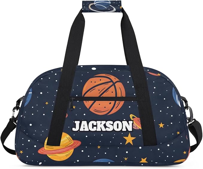 Personalized Basketball Gym Duffel Bags for Kids Boys with Custom Name Sport Training Travel Bags for Overnight Weekender, Space Star