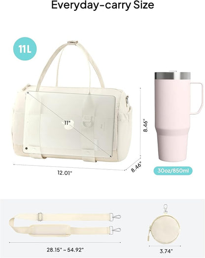 TOPEAST Small Gym Bag for Women with Yoga Mat Holder, Small Sports Duffle Bag Mini Gym Tote Bag with Water Bottle Pocket & Coin Purse for Weekender Travel Dance Workout, Beige