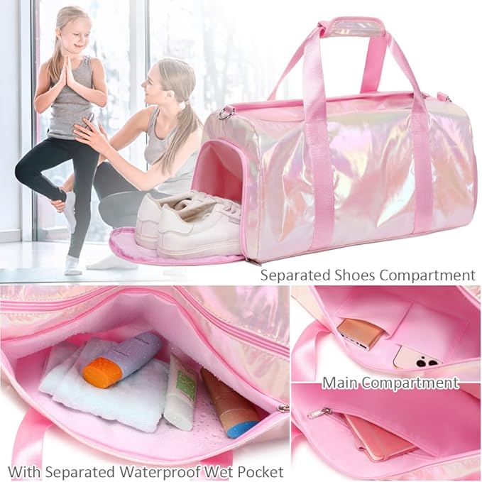 Dance Bag for Girls Sports Gym Duffle Bag with Shoes Compartment Wet Pocket Water Resistant Weekender Carry On Travel Bags for Teen Girls
