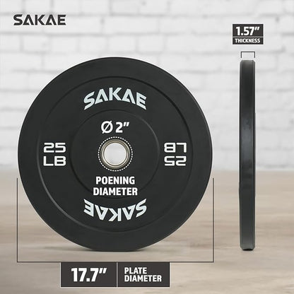 SAKAE Olympic Rubber Bumper Plates, 2-Inch Weight Plate Set with Steel Hub, Ideal for Weightlifting, CrossFit, Strength Training & Home Gym Workout, Available in Single, Pair & Sets, Multiple Sizes