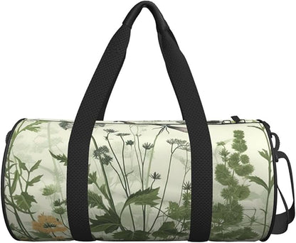 Sports Gym Bag for Women Men Travel Duffel Bag Tote Weekender Bag Carry on Overnight Bag for Travel Swimming Fitness Workout Sports Foliage and Herbs with Dragonflies Winged Duffle Bag