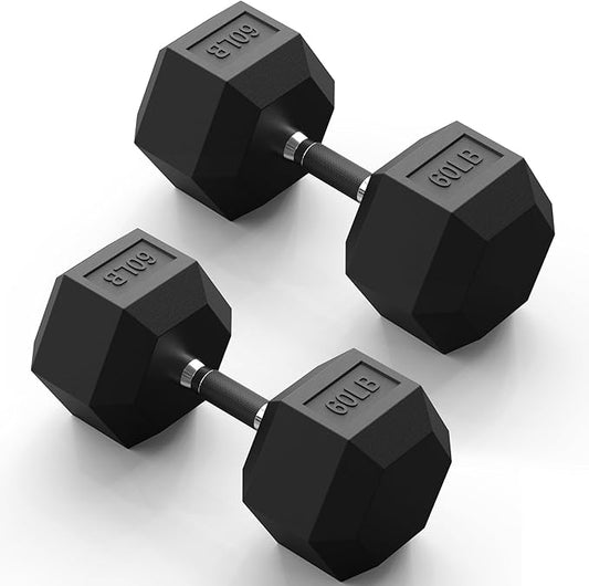 PAPABABE Hex Dumbbell Set with Rubber Grip 2.5-125lb, Odorless Rubber Coated Weight Fixed Dumbbells Set of 2, Weights for Women at Home, Hand Weights for Home Gym & Strength Training,Pesas Para Ejercicios