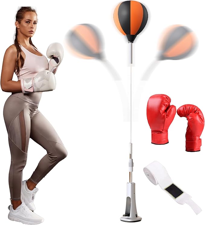 Punching Bag with Stand, Boxing Speed Trainer, Height Adjustable Stable Reaction Exerciser with Spring Base for Martial Arts Fitness Workouts Stress