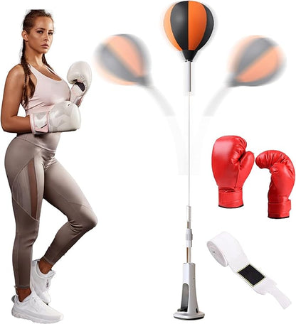 Punching Bag with Stand, Boxing Speed Trainer, Height Adjustable Stable Reaction Exerciser with Spring Base for Martial Arts Fitness Workouts Stress
