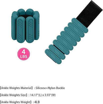 Wrist & Ankle Weights for Women Men, 1lb/2lb/4lb Set of 2 - Adjustable Wearable Weighted Bands, Waterproof Silicone Arm & Leg Weights for Pilates, Yoga, Walking, Dance, Home Workout & Gym