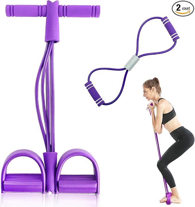 6-Tube Foot Pedal Resistance Bands with Handles | Figure 8 Resistance Band, Full Body Workout Kit for Home Gym, Strength & Toning | Portable Fitness Equipment for Legs, Arms, Core & Glutes
