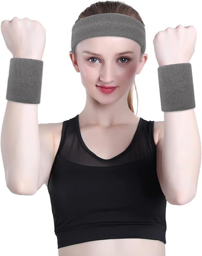 ONUPGO Sweatband Set Sports Headband Wristband Set Sweatbands Terry Cloth Wristband Wrist Sweatband Headbands Moisture Wicking Sweat Absorbing Head Band