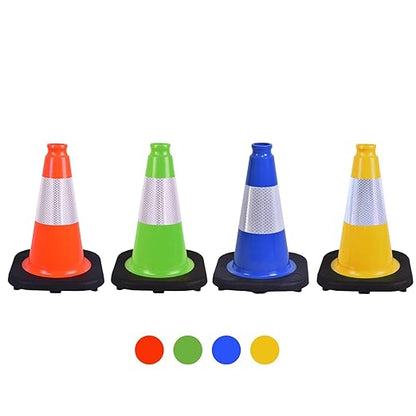 4 Pack 12 Inch Blue PVC Traffic Cones Black Base, Sport Training Cones for Soccer Drills, Outdoor Play, Indoor Gym Activities (4, Blue, 12 Inch)