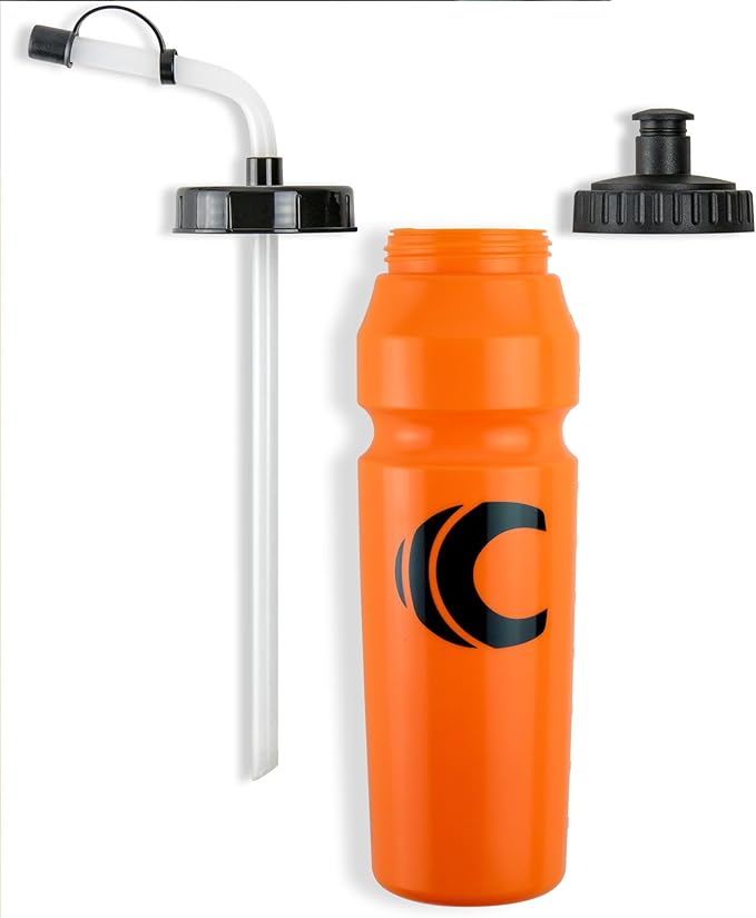Cannon Sports 1 Liter Sports Water Bottle, BPA-Free, 34 Oz Capacity, Large Mouth, 2 lids (Straw and Squeeze), Great For Helmet Sports Such As Hockey, Lacrosse, Football, Boxing (2 Pack) (Orange)