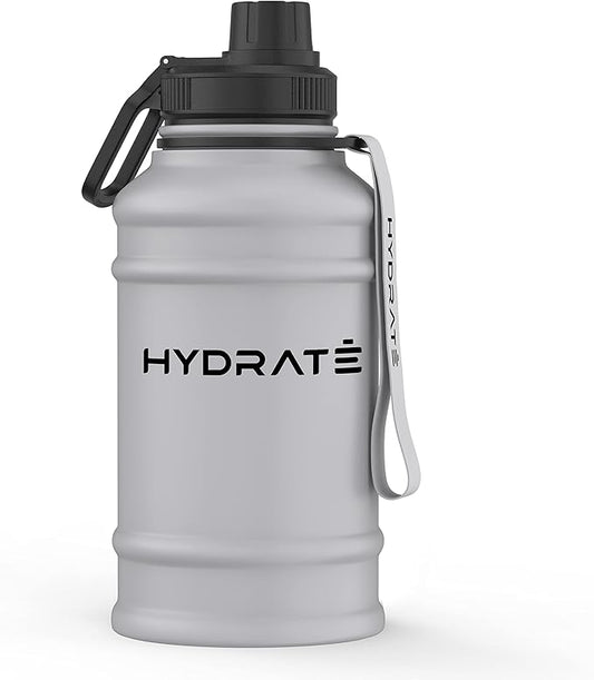 HYDRATE 43 Oz Stainless Steel Water Bottle - BPA Free Metal Water Bottle for Gym, Exercise - Water Jug with Convenient Nylon Carrying Strap and Leak-Proof Screw Cap Water Bottles for Men, Women, Adult