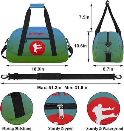 Personalized Martial Art Bag Duffel Bag for Boys Girls, Custom Taekwondo Karate Bag for Travel Weekender Practice Gradient Blue