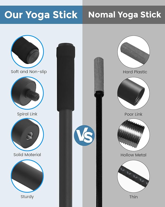 Yoga Stick, 5ft Exercise Stick for Mobility, Stretching Stick with Non-Slip Ends, Exercise Dowel for Pilates, Balance Pole and Stretch Bar for Stretching Equipment