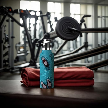 Sea Otter Sport Water Bottle with Straw, Vacuum Insulated Stainless Steel Drinking Travel Mug Cups For Gym Fitness Camping-20oz/600ml