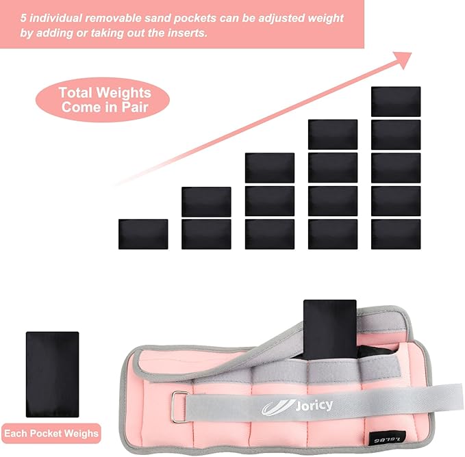 Adjustable Ankle Weights for Women Men 1/2/3/4/5/6/8/10/12/20 LBS 1 Pair Wrist Leg Arm Weights with Removable Weight Strength Training Weight for Walking Running Fitness Physical Therapy