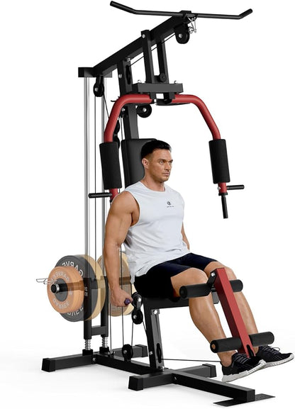 Multifunctional Home Gym Machine, Home Gym Equipment with Leg Press, Full Body Workout Equipment for Strength Training, Max Capacity 400LBS, Fit for 1"&2" Holes of Weight Plates (#A Home Gyme Machine)