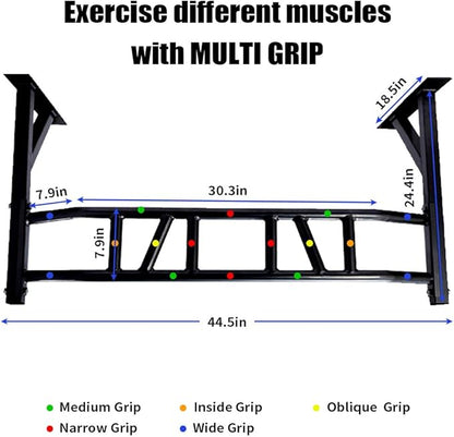 ptlsy Wall Mounted Pull Up Bar Multifunctional with Multi-grip Chin Up Bar Heavy Duty Dip Station for Home Gym Indoor Workout, Fitness Equipment, Dip Stand Supports to 440 Lbs