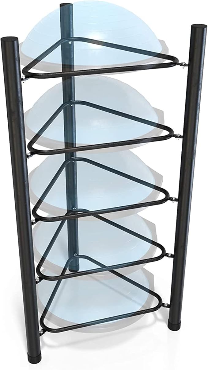 Yoga Ball Exercise Ball Black Floor Stand Exercise Ball Rack, Half Ball Balance Trainer Organizer, Space Saver Storage Shelf, for Fitness Club,