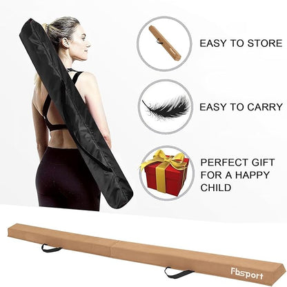 FBSPORT 8ft/9ft/9.5ft Balance Beam Folding Gymnastics Beam Foam Balance Floor Beam Equipment for Kids Adults, Suede Cover Anti Slip Base with Carry Bag for Home School Gym Training