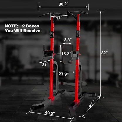 ZENOVA Pull Up Bar Station Power Tower, Adjustable Height Dip Bar for Home Gym Multi-Function Strength Training Workout Equipment