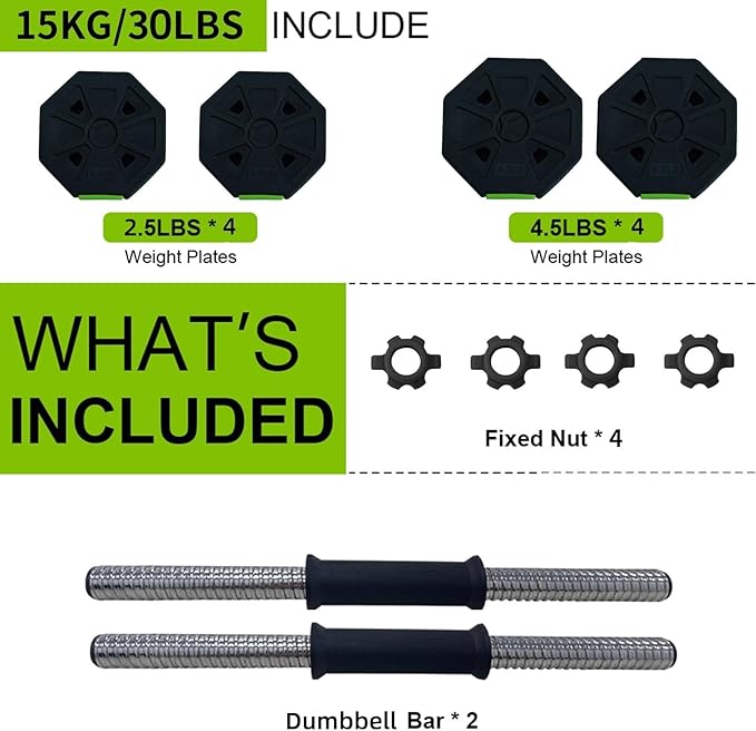 Adjustable Dumbbell Set, 30/44/66/88Lbs Free Weight Set with Connector, 4 In1 Dumbbells Set Used As Barbell, Kettlebells, Push Up Stand,Green and Black