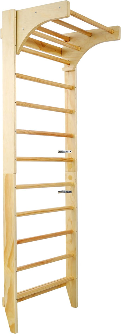 LIFE SKY Wall Mounted Swedish Ladder & Pull Up Bar - Professional Stall Bars for Physical Therapy & Home Gym - High Weight Capacity Wooden Training System for Rehab & Strength Exercises