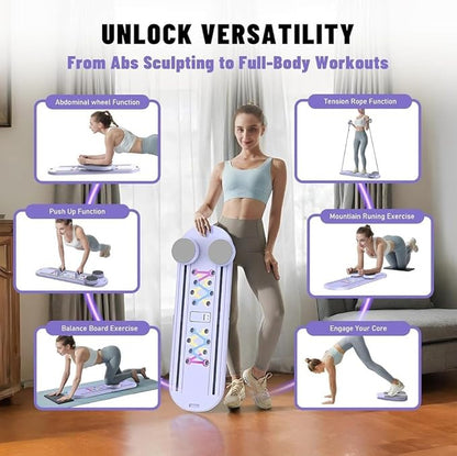 Pilates Board Foldable Pilates Reformer Equipment with Timer 7-in-1 Multi-Purpose Portable Pilates Reformer Machine Home Pilates Kit for Home Workout Fitness Exercise Abs