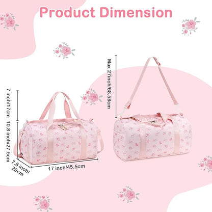 Gym Bag Sports Duffle Bags with Wet Pocket Weekender Overnight Bag with Shoe Compartment and Air Hole for Girls Kids Women Workout Travel Bags (Bow Flower-Pink)