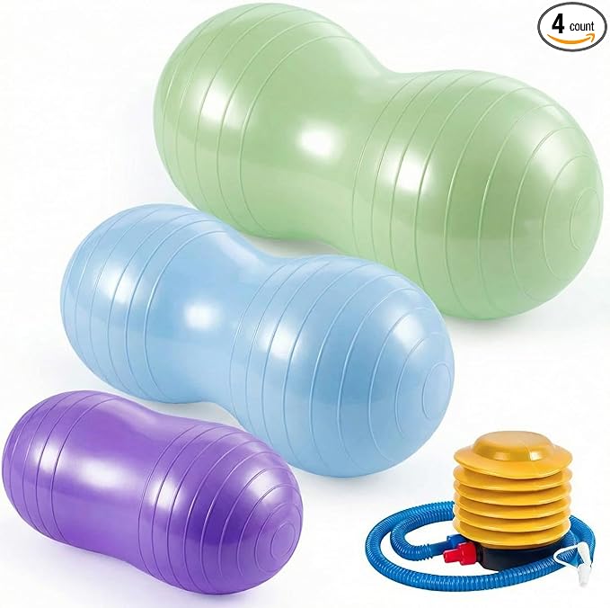 Jexine Peanut Ball for Kids Therapy - 3-Piece Anti-Burst Set, Yoga Balance Exercise Ball for Pregnancy & Home Gym, Includes 1 Pump & 3 Size Options