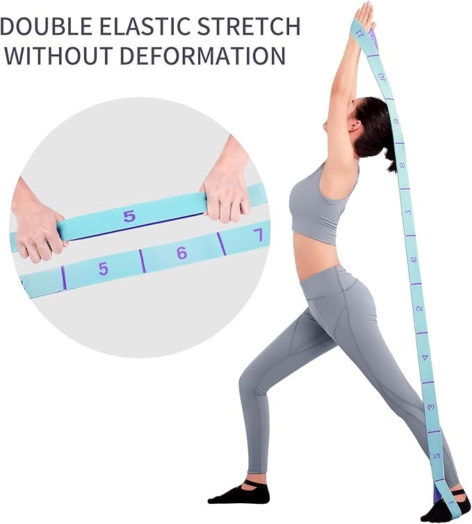 Elastic Stretching Strap with 11 Loops, Adjustable Stretch Band for Adults - Flexibility Straps for Yoga, Pilates, Dance - Non-Slip Fabric Resistance Band for Home Workout, Physical Therapy