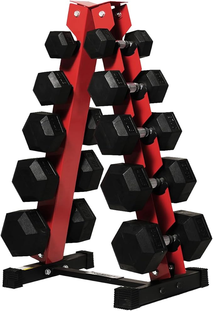 RitFit 250LB/300LB/350LB/550LB/650LB Rubber Hex Dumbbell Sets with Weights Rack, Multiple Color Choices Available, Great Gym Equipment for Home, Strength Training, Workouts
