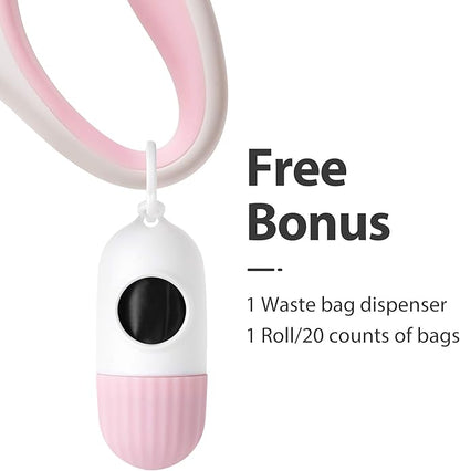 Fida Retractable Dog Leash with Dispenser and Poop Bags, 10 ft Pet Walking Leash for X-Small Dog or Cat up to 18 lbs, Anti-Slip Handle, Tangle Free, Reflective Nylon Tape (XS, White)