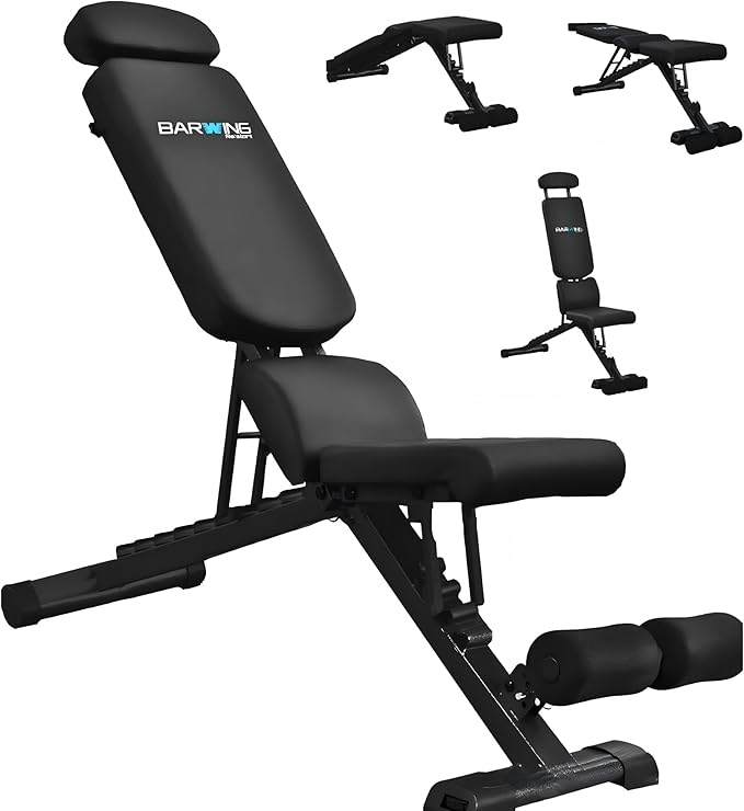 BARWING Adjustable Foldable Portable Weight Bench for Home Gym,700-800LBS Flat Incline Decline Workout Bench for Full Body Workout Easy Assembly for Home Gym