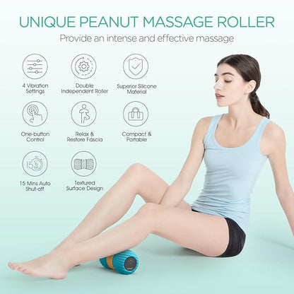 VOYOR-HEALTH Vibrating Peanut Massage Ball Roller, Electric Double Lacrosse Massage Ball with 4 Intensities for Muscle Pain Relief, Rechargeable Deep Tissue Massage, Yoga Sports Fitness MB300 (Blue)