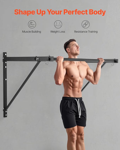VEVOR Pull Up Bar, Multi-Grip Wall Mounted Pull Ups, 50 in Width Multifunctional Chin Up Training Station, Heavy Duty Steel Upper Body Workout Bars with Hangers, 440 lbs Weight Capacity, for Home Gym