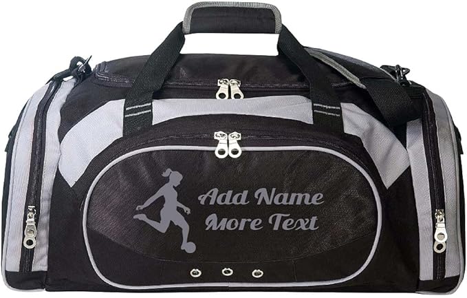 Personalized SportS Duffel Bag With Custom Name & Text - Soccer Female Black