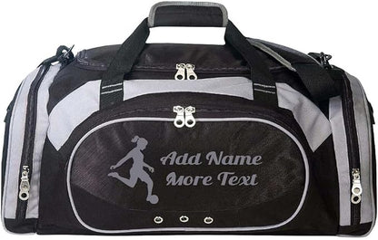 Personalized SportS Duffel Bag With Custom Name & Text - Soccer Female Black