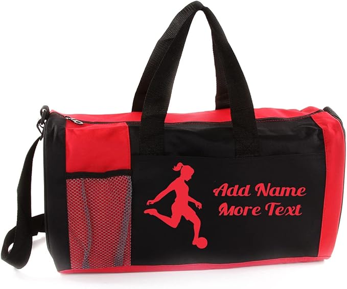 KishKesh Personalized Sport Duffel Bag – Ideal for Soccer Players, Gym, Travel, Training & Workout Essential for Female – Durable, Customizable Name & Text for Kids and Adults – Red, 18" X 10" X 8"
