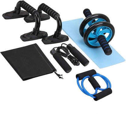 6pcs Home Gym Equipment Kit Ab Roller Wheel Push Up Bars Jump Rope Pull Band Knee Pad with Storage Bag for Househeld Indoor Fitness Exercise Workout