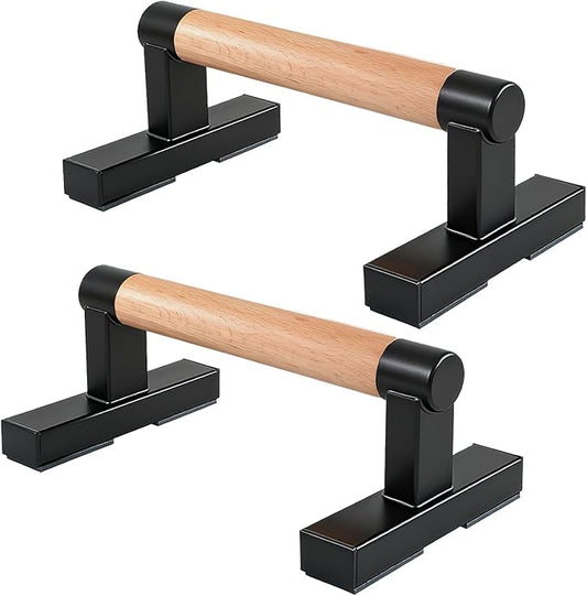 1 Pair Wooden Parallettes Push Up Bars for Men, Strength Training Pushup Stands Handles for Home Calisthenics, Fitness, Floor Workouts Bars Solid Wood with Metal Bracket - Support 600 lbs