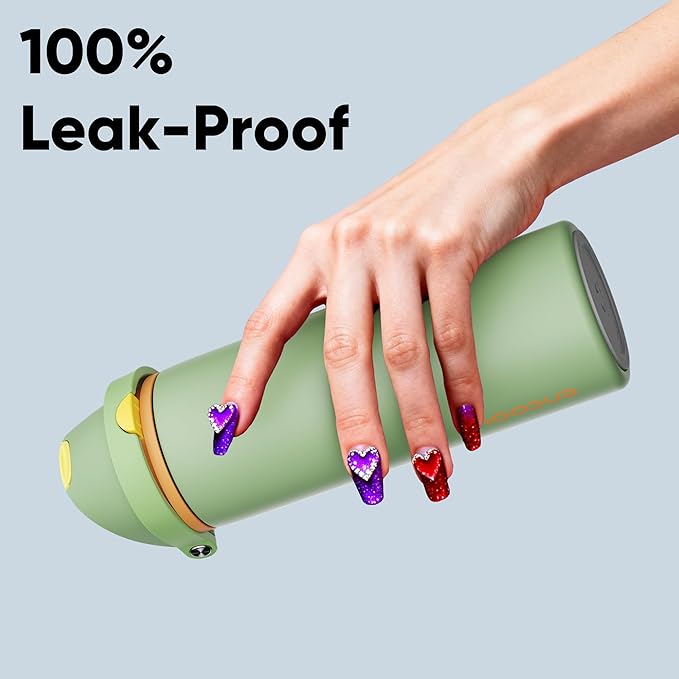 Insulated Water Bottle with Straw - Encool Stainless Steel Water Bottle with Push Button Lid, Leak-Proof & BPA-Free, Keeps Cold for 24 Hours for Sports, Travel, Gym (24 oz, Lichen-Yellow)
