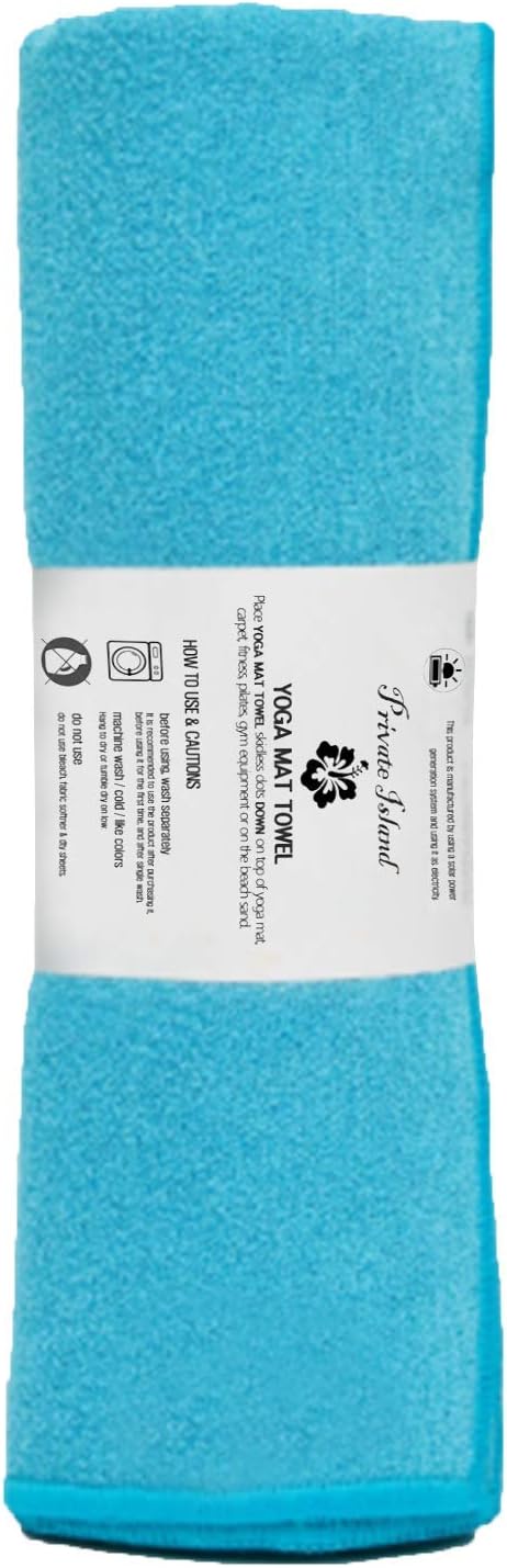 Private Island Hot Yoga Beach Mat Towel Non Slip Recycling Microfiber Quick Dry Compact Sand Water Sports Gym Picnic Blanket Outdoor Camping 24”x68” (Blue, Large)