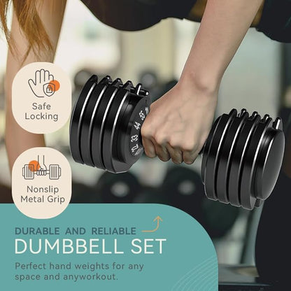 25/55lb Pair Adjustable Dumbbell Set, Adjustable Dumbbells Set of 2, 5 in 1/10 in 1 Free Weights Dumbbells Set with Anti-Slip Texture Handle, Weight Set For Home Gym Suit both Men and Women