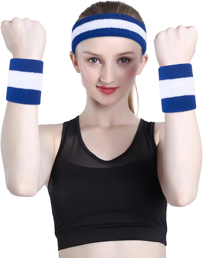 ONUPGO Sweatband Set Sports Headband Wristband Set Sweatbands Terry Cloth Wristband Wrist Sweatband Headbands Moisture Wicking Sweat Absorbing Head Band