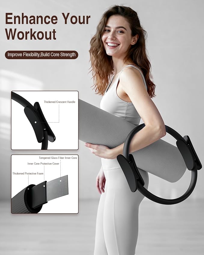 Pilates kit for Women Home Workout, Pilates Equipment Ring and Ball Set with 3 Fabric Resistance Bands, Massage Ball, Pilates Starter Kit for Strength, Toning, Including Workout Guide