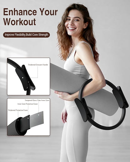 Pilates kit for Women Home Workout, Pilates Equipment Ring and Ball Set with 3 Fabric Resistance Bands, Massage Ball, Pilates Starter Kit for Strength, Toning, Including Workout Guide