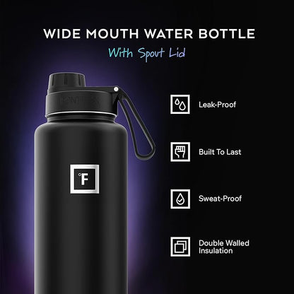IRON °FLASK Camping & Hiking Hydration Flask with Spout, Wide Mouth Insulated Stainless Steel Sports Water Bottle - Twilight Blue 40 oz - Spout (1 Lid)