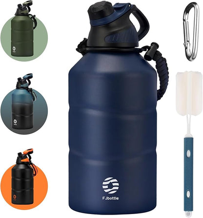 Fjbottle Insulated Half Gallon Water Bottle 64oz with Magnetic Lid,Stainless Steel Double-Wall Vacuum Leak Proof Sports Insulated Jug Keep Water Hot & Cold for Outdoor,Gym Navy