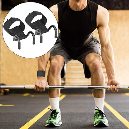 2Pcs Weight Lifting Hooks with Wrist Support, Fitness Training Grips Straps for Barbell Dumbbell Exercises, Multi - Layer Ribbon Design Steel Gym Equipment for Men and