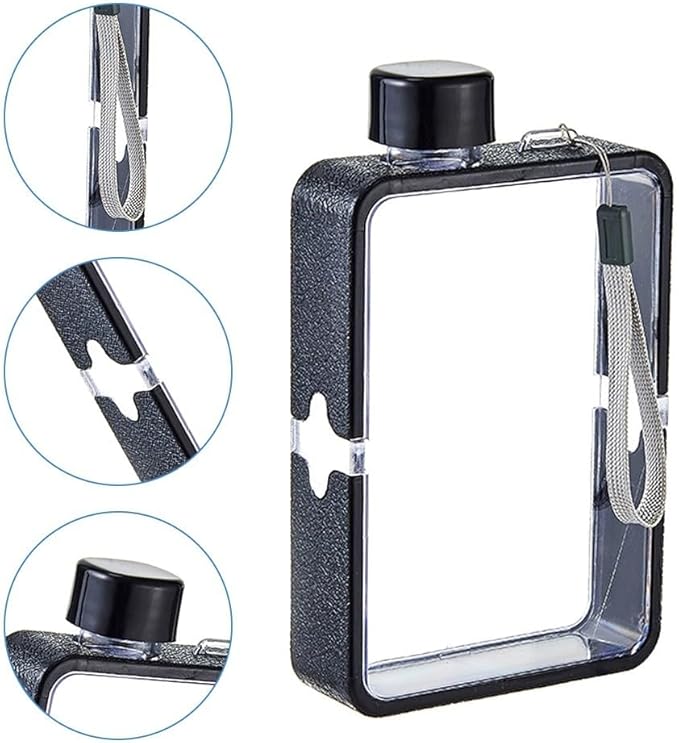 MiOYOOW Square Flat Water Bottle, Portable Transparent Sports Water Cup Reusable Memo Paper Bottles for Outdoor Travel Fitness Gym