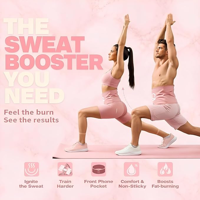 Waist Trimmer Belt for Men & Women – Silver Ion Sweat Belt, Anti-Slip Sauna Trainer, With Pocket & Precision Fit